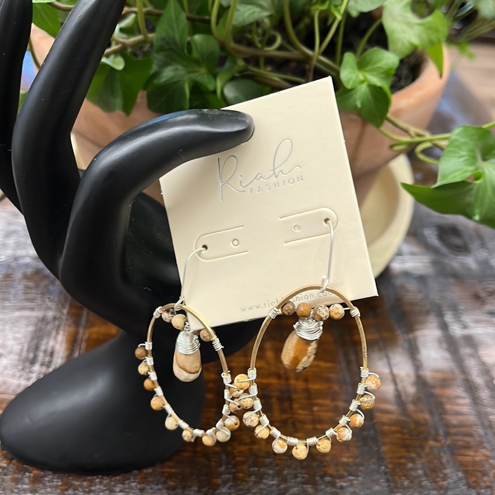 Riah Fashion Natural Stone Boho Dangle Earings - Picture 3 of 5